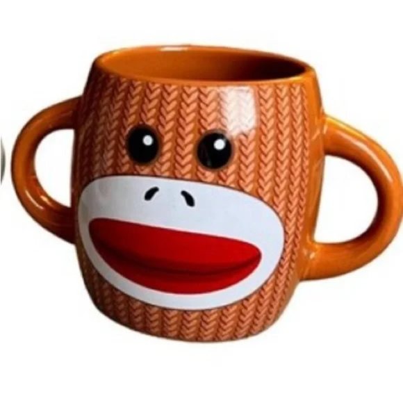 SOCK MONKEY Mug Double-Handled Double-Sided Ceramic Sweet Dishwasher-Safe 12 oz - Picture 2 of 8